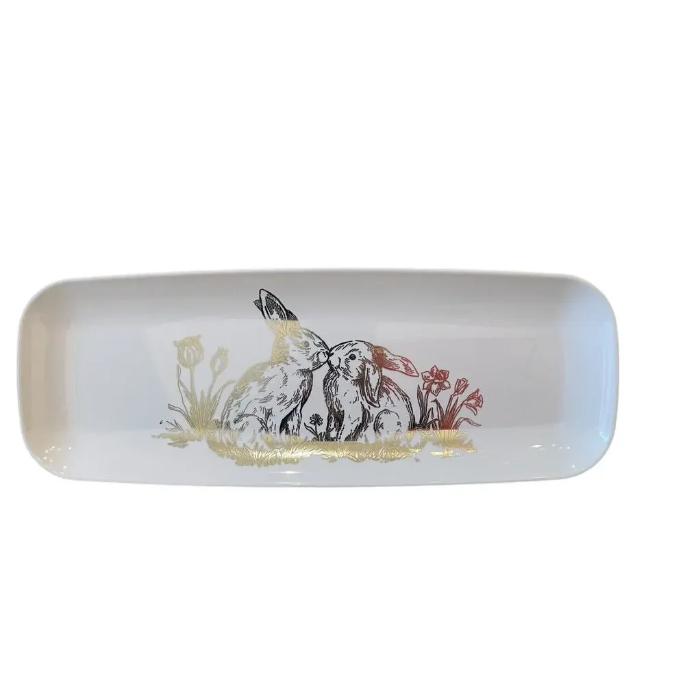 3pc Rachel Ashwell Metallic BUNNIES Disposable Serving Platters White New